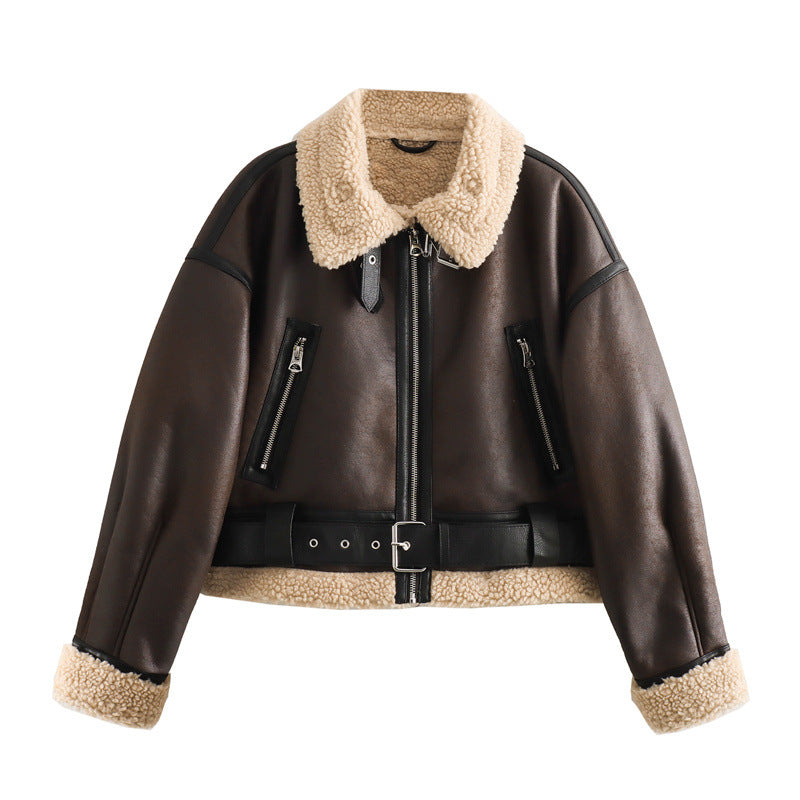 Dames Trendy Vintage Look Pilot Jas met Teddy Voering | Brintha