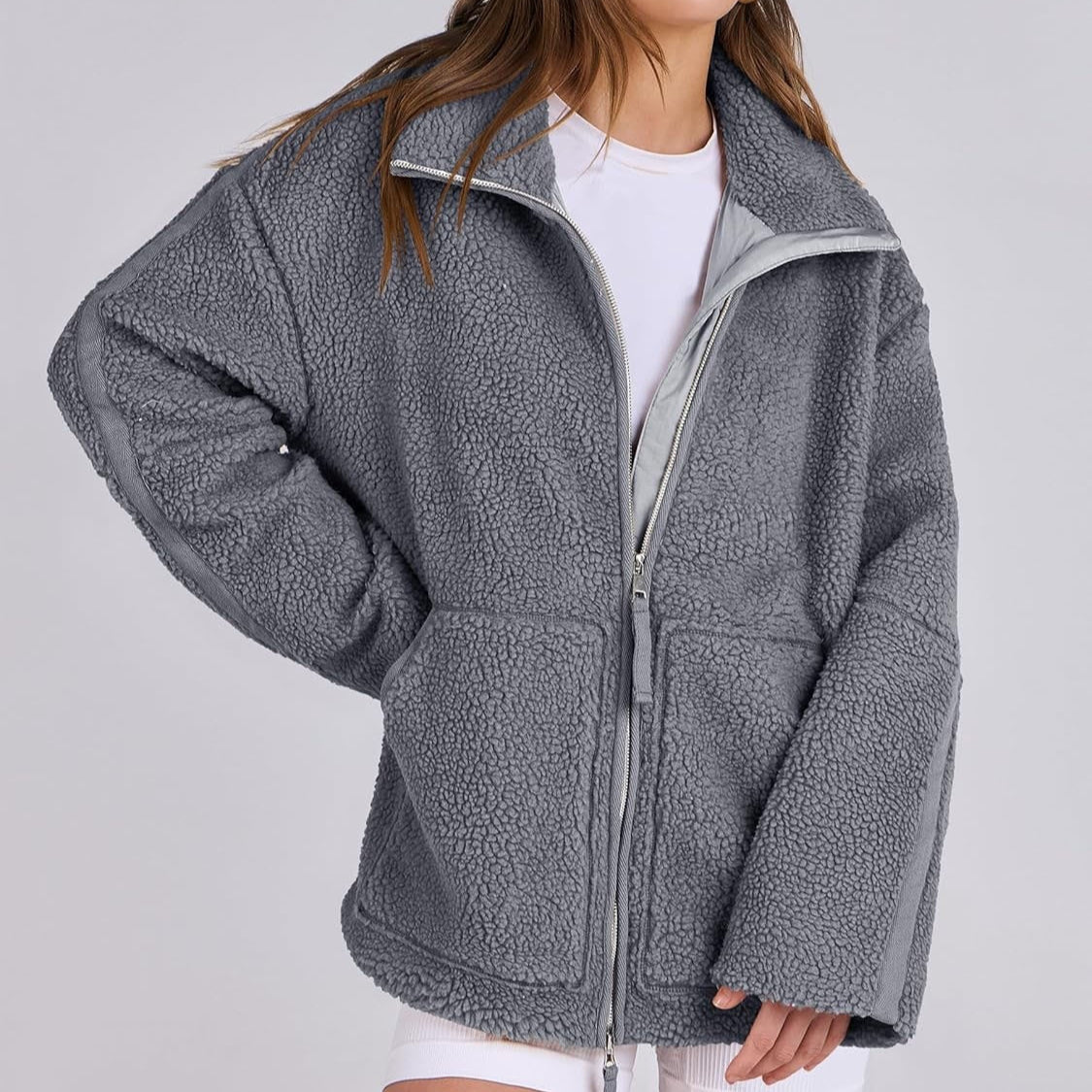 Dames Stijlvolle Trendy Warme Zip-Up Fleece Jas met Hoge Kraag en Zakken | Beya
