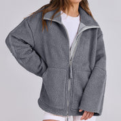 Dames Stijlvolle Trendy Warme Zip-Up Fleece Jas met Hoge Kraag en Zakken | Beya