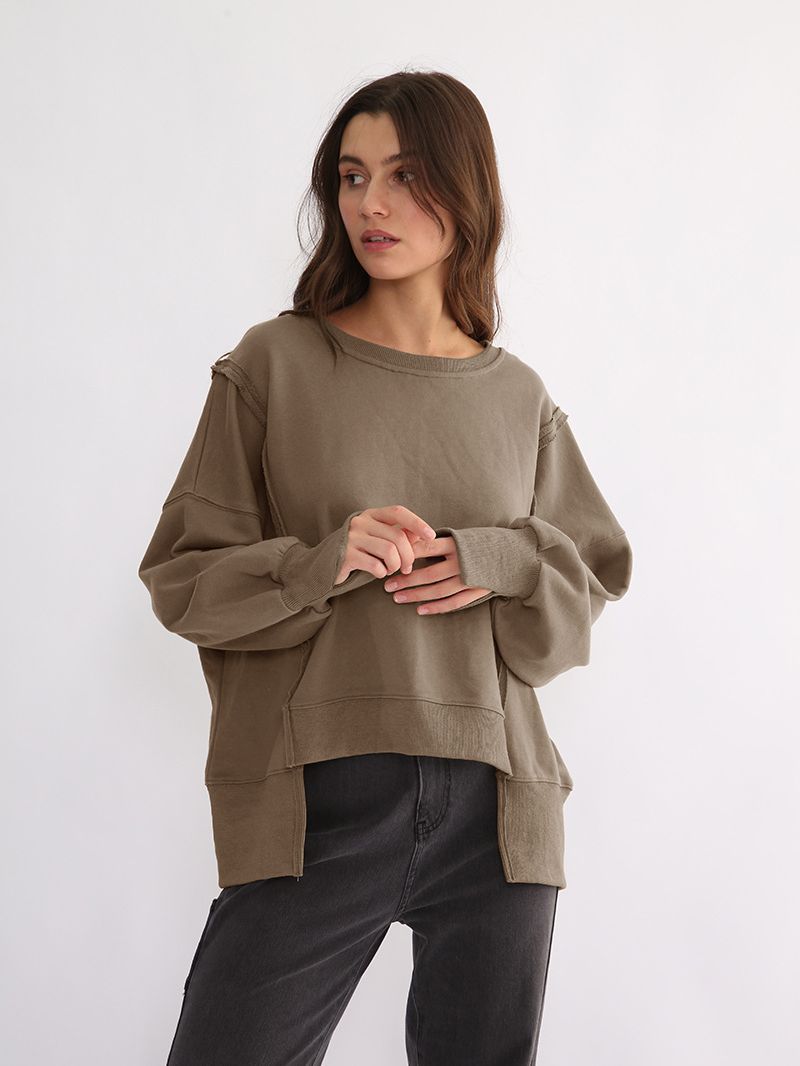 Dames Trendy Unieke Warme Stijlvolle Los Vallende Sweater met Raw Edge Details | Rewaria