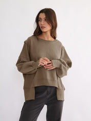 Dames Trendy Unieke Warme Stijlvolle Los Vallende Sweater met Raw Edge Details | Rewaria