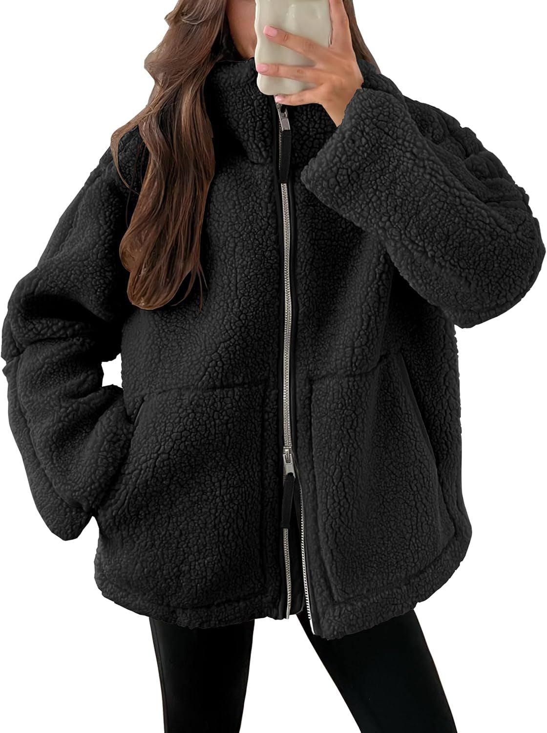 Dames Stijlvolle Trendy Warme Zip-Up Fleece Jas met Hoge Kraag en Zakken | Beya