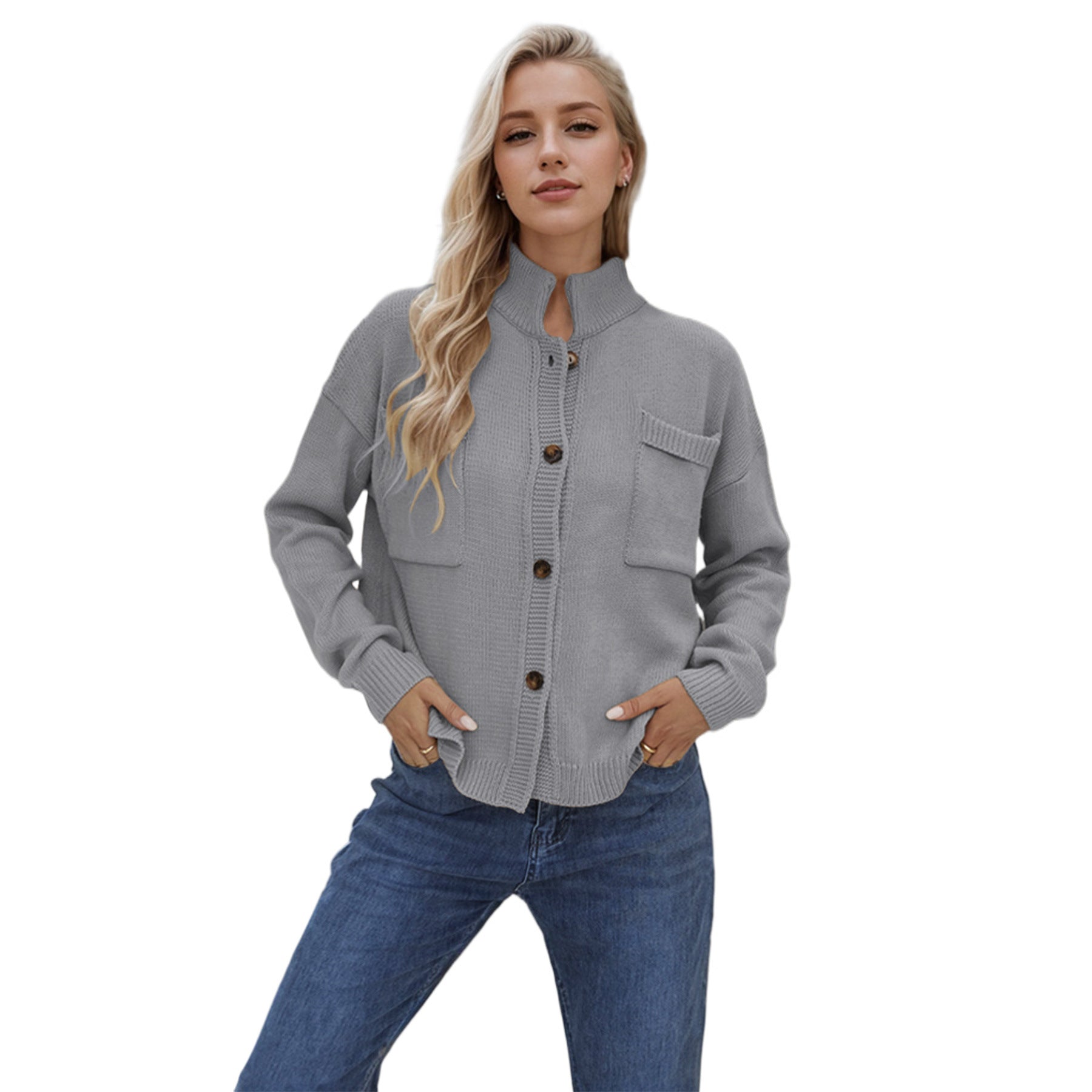 Dames Stijlvolle Zacht Gebreide Vest met Staande Kraag | Renea