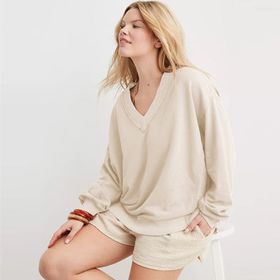 Dames Comfortabele Basic Lounge Sweater met V-Hals | Sana