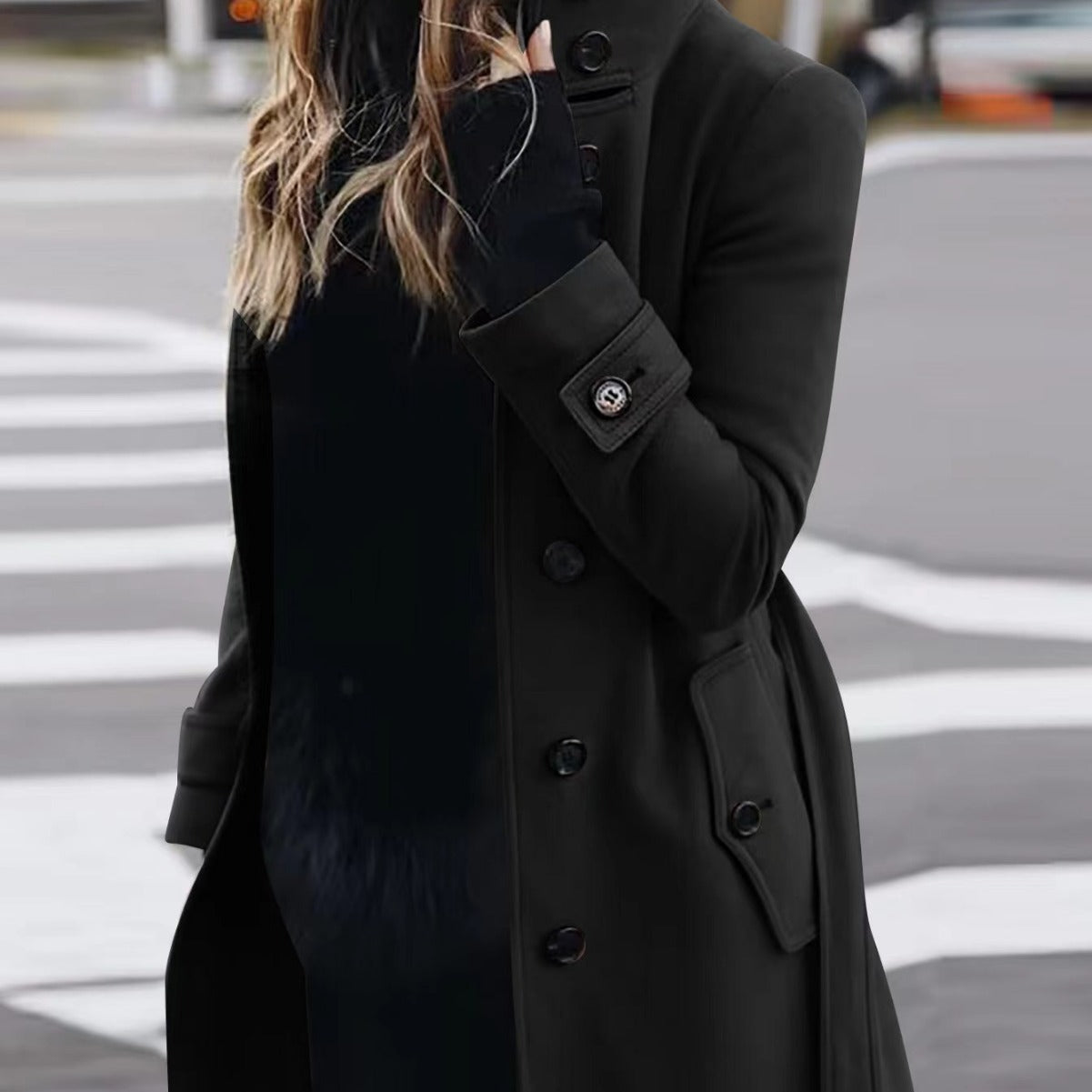 Dames Trendy Warme Veelzijdige Elegante Wollen Look Mantel Jas met Knopen en Ceintuur Detail | Barisia