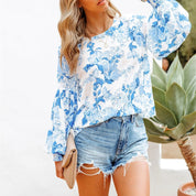 Dames Trendy Stijlvolle Bloemen Print Top met Pof Mouwen | Hester