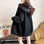 Dames Modieuze Oversized Hoodie met Rits en Zachte Bontkraag | Solandy