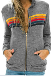 Dames Trendy Veelzijdige Hoodie Vest met Regenboogstrepen en Capuchon | Saba