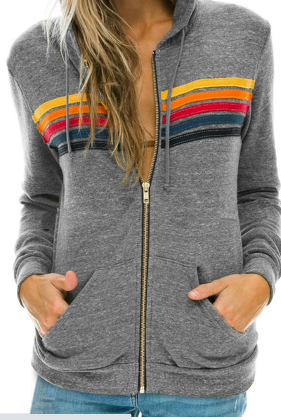Dames Trendy Veelzijdige Hoodie Vest met Regenboogstrepen en Capuchon | Saba