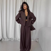 Dames Elegante Minimalistische Tweedelige Set met Wijde Broek en Moderne Blazer | Delicia
