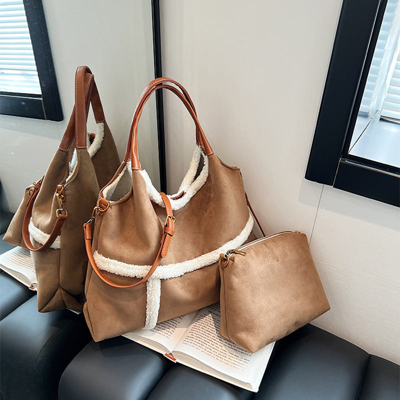 Dames Winter Shopper van Suède met Teddy Details | Langy