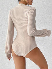 Dames Geribde Bodystocking Top met Pofmouwen | Tiffany