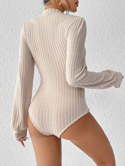 Dames Geribde Bodystocking Top met Pofmouwen | Tiffany