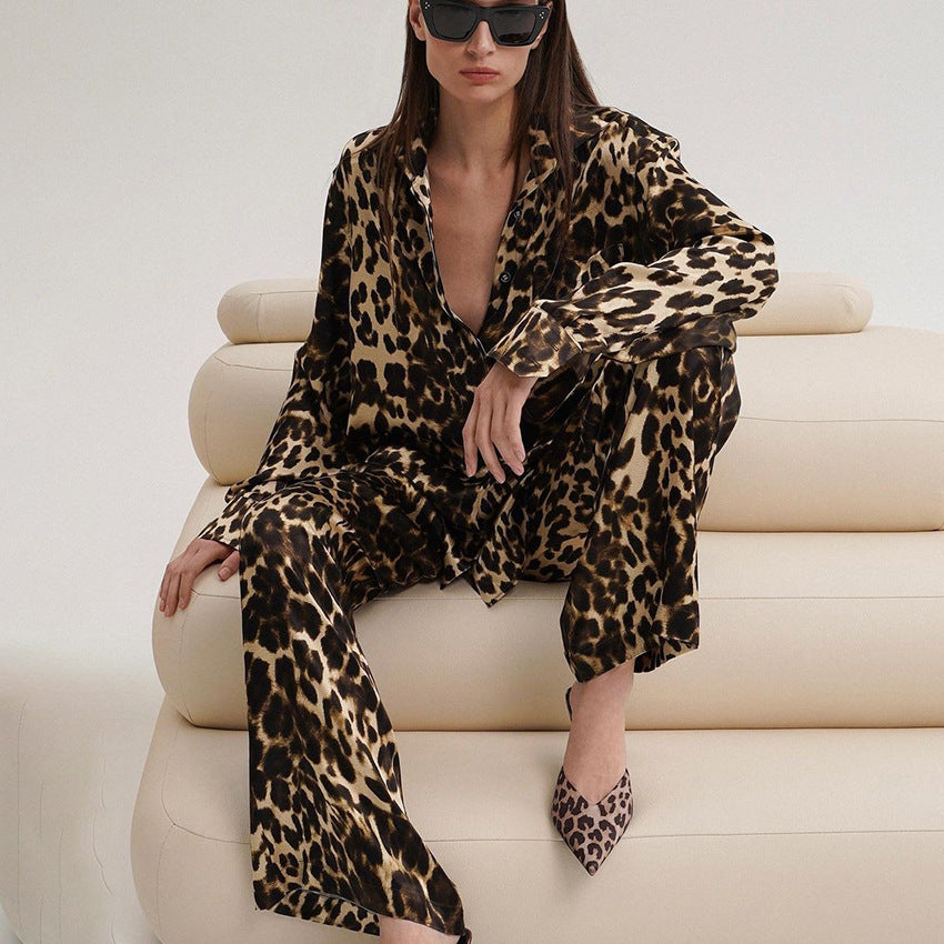 Dames Elegante Trendy Zachte Tweedelige Panterprint Pyjama Set | Florita