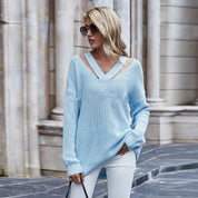 Dames Modieuze Elegante Stijlvolle Gebreide Trui met V-Hals en Cut-Out Detail | Royce