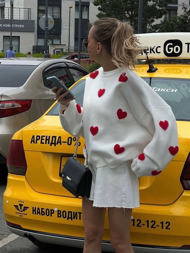 Dames Elegante Stijlvolle Ruimvallende Gebreide Trui met Harten Jacquard | Ralissa