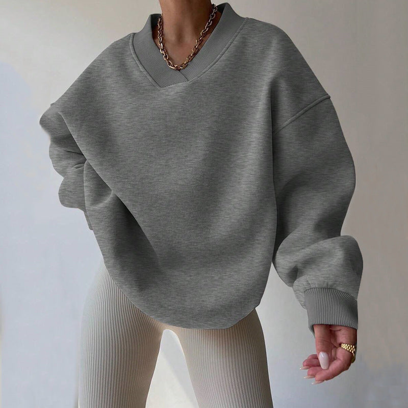 Dames Minimalistische V-Neck Crewneck Sweater | Saffron