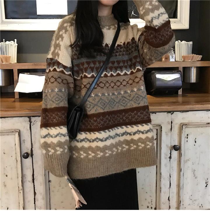 Dames Warme Trendy Gebreide Trui met Aztec Folklore Print | Rensy