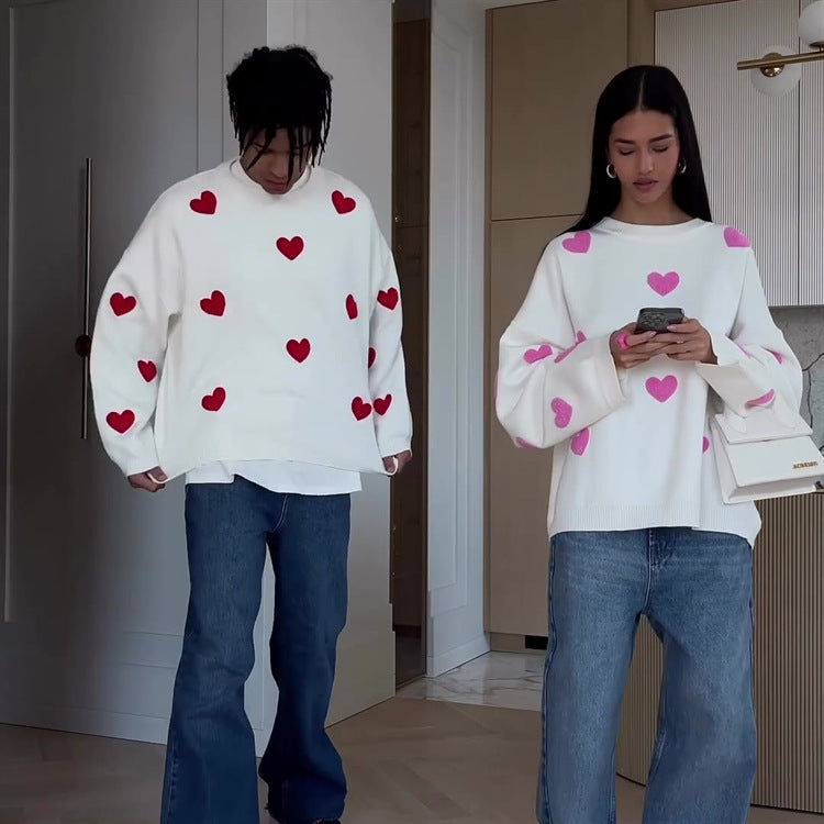 Dames Elegante Stijlvolle Ruimvallende Gebreide Trui met Harten Jacquard | Ralissa