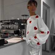 Dames Elegante Stijlvolle Ruimvallende Gebreide Trui met Harten Jacquard | Ralissa