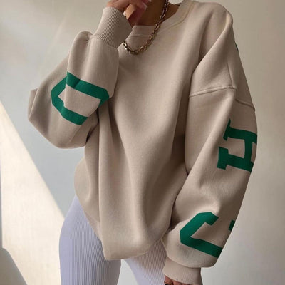Dames Oversized Crewneck Sweater met Text Print | Selina