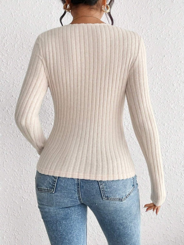 Dames Gebreide Rib Top met Geplooide Voorzijde | Tency
