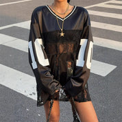 Dames Sportieve V-neck Jersey Top met Kant en Sportprint | Tania