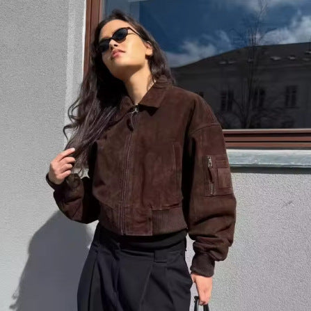 Dames Trendy Suède-look Korte Jas met Kraag | Beba