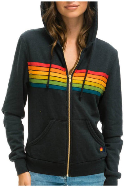 Dames Trendy Veelzijdige Hoodie Vest met Regenboogstrepen en Capuchon | Saba