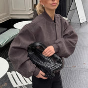 Dames Elegante Vintage Suède Look Bomber Jas | Bolaida