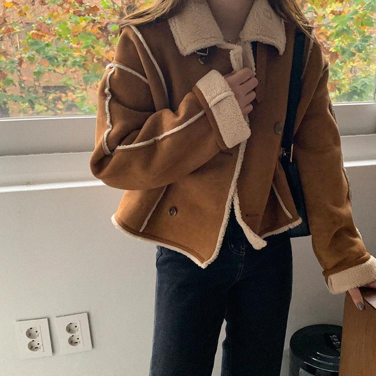 Dames Vintage Style Shearling Jas met Teddy Voering | Brenae