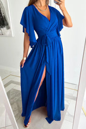 Dames Elegante Maxi Jurk met V-hals en Strikceintuur | Nariva