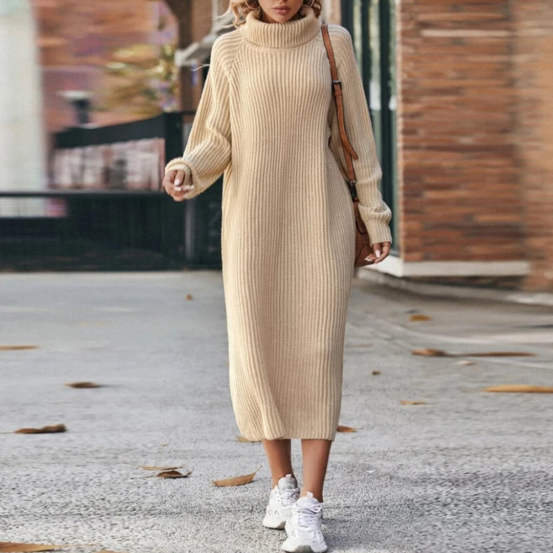 Dames Gebreide Midi jurk met col en lange mouwen | Nova