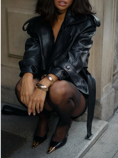 Dames Stoere Tweedelige Zwarte Leren Biker Set met Jas en Short | Dionne