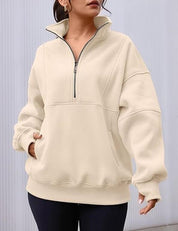 Dames Warme Comfortabele Oversized Half Zip Trui met Kangoeroezak | Sharon