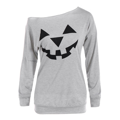 Dames Halloween Off-Shoulder Trui met Pompoenprint | Tasha