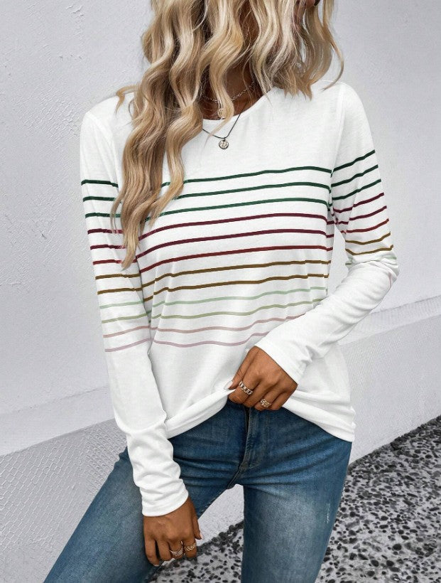 Dames Basic Elegante Stijlvolle Lange Mouwen T-Shirt met Strepen | Tranisa