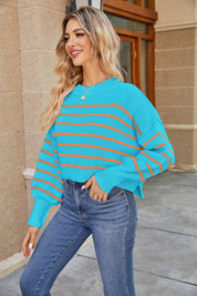 Dames Wijdvallende Trendy Basic Veelzijdige Gestreepte Gebreide Trui | Rosalie