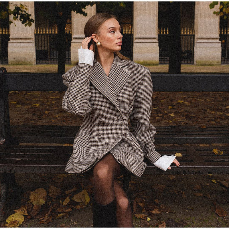 Dames Stijlvolle Geruite Blazer met Plooien | Briony