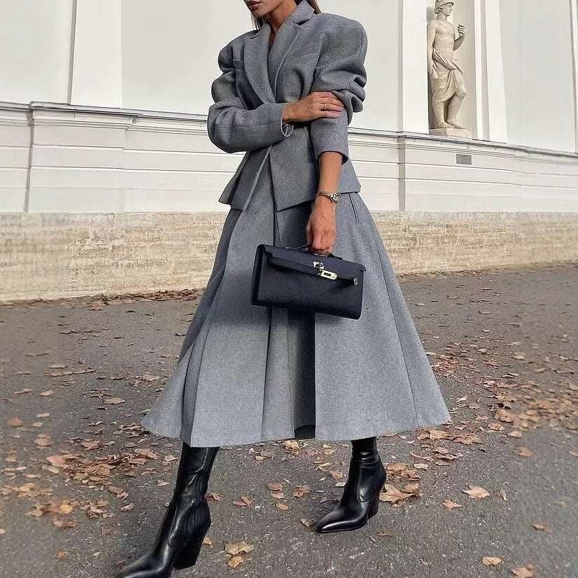 Dames Modieuze Elegante Set met Geplooide Rok en Blazer | Demi