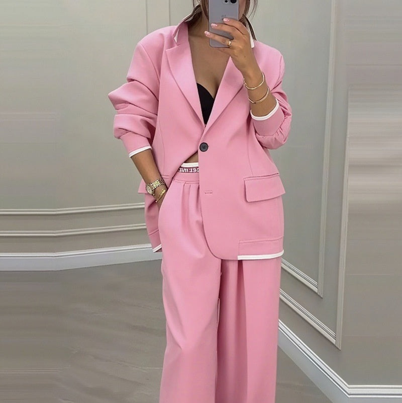 Dames Elegante Trendy Tweedelige Blazer Set met Wijde Broek | Dille