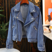 Dames Veelzijdige Street Style Denim Biker Jas met Rits Details | Bamora