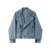 Dames Stijlvolle Korte Denim Biker Model met Grote Kraag | Bazena