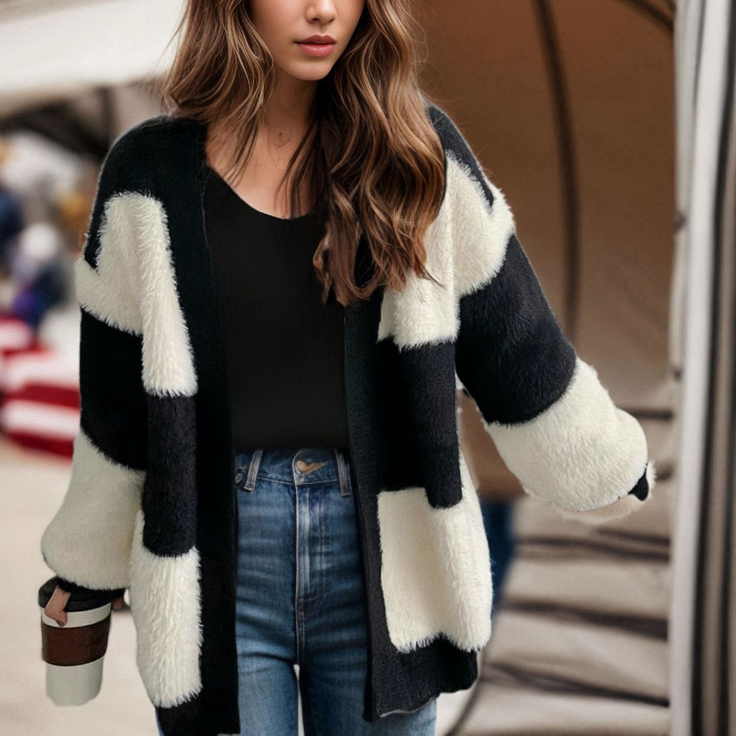 Dames Losvallende Trendy Gebreide Gestreepte Vest | Revera