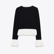 Dames Elegante Luxe Parijs Look Gebreid Vest met Volant Details en knopen | Racky