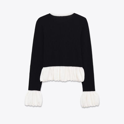 Dames Elegante Luxe Parijs Look Gebreid Vest met Volant Details en knopen | Racky