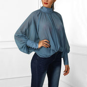 Dames Trendy Veelzijdige Luxe Blouse met Wijde Mouwen | Houwda