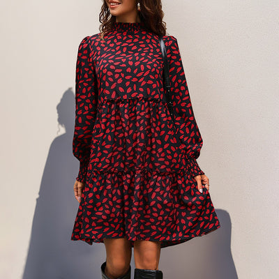 Dames Elegante Babydoll Jurk met Print en Geplooide Details | Nehemia