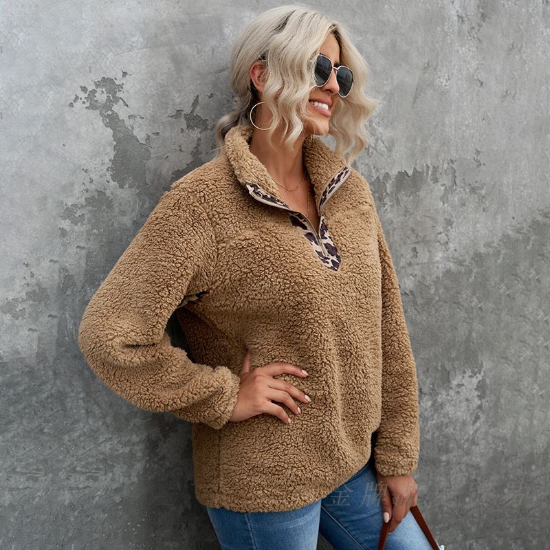 Dames Warme Veelzijdige Teddy Fleece Trui met Panter Print Detail | Stephanie