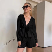 Dames Luchtige Tweedelige Set met V-Hals Top en Short | Dewa